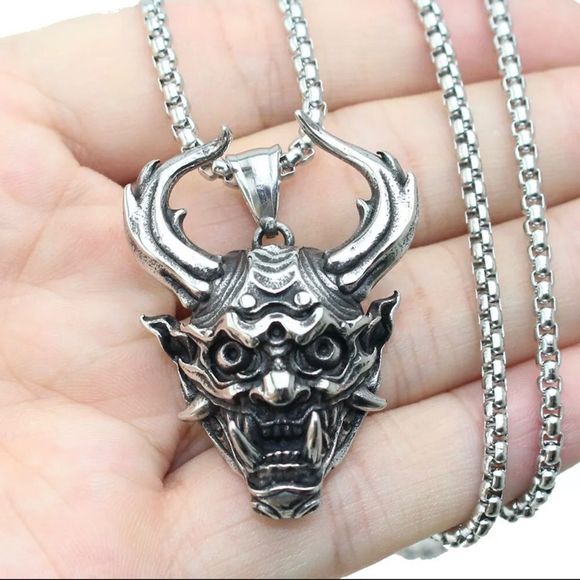 Stainless Steel Mens Japanese Samurai Pendant Necklace - Picture 1 of 2